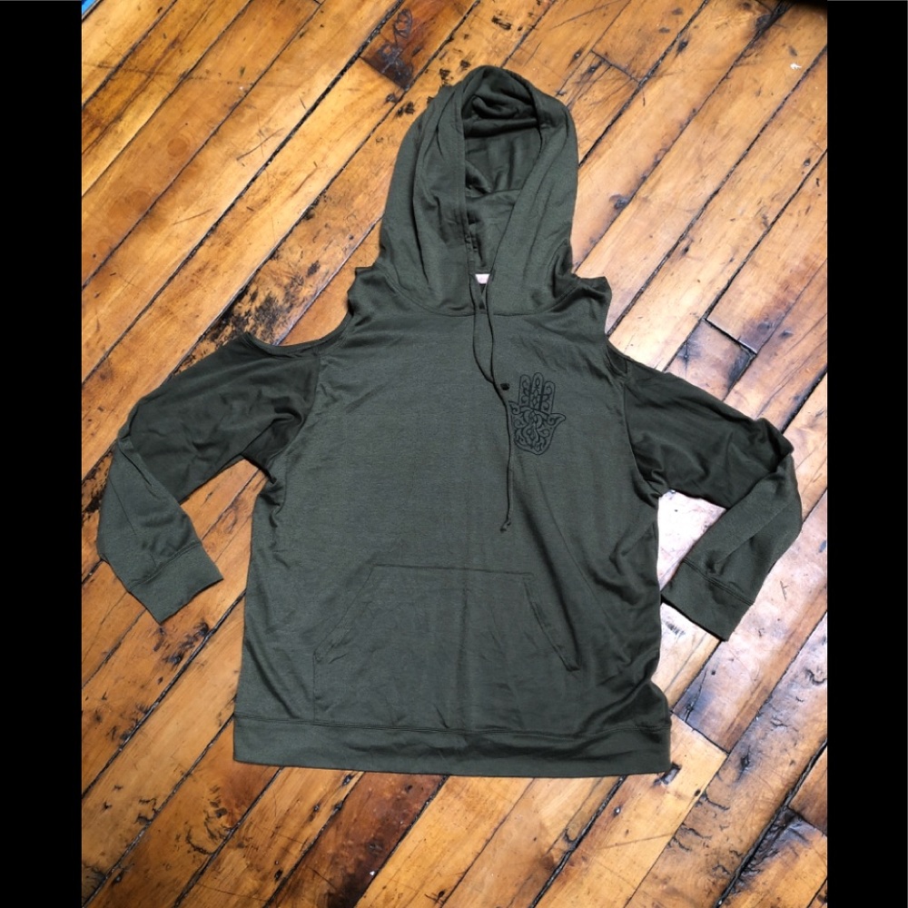 Cold shoulder hoodie, Hamsa hand, size XL